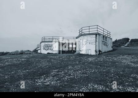 A covered seating area formerly defences overlooking Firestone Bay and Plymouth Sound in Devon. Likely to provide shelter once more for the Homeless a Stock Photo