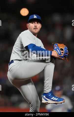 Los Angeles Dodgers relief pitcher Alex Vesia throws to the plate during  the ninth inning of a baseball game against the St. Louis Cardinals Friday,  April 28, 2023, in Los Angeles. (AP