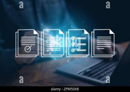 Data document analysis chart on laptop technology Stock Photo