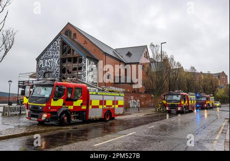 A fire has broken out shortly before 5pm at the former nightclub Plastik, that was also previously known as El Divino, in Belfast, with emergency appliances quickly putting the fire out. Picture date: Tuesday April 11, 2023. Stock Photo