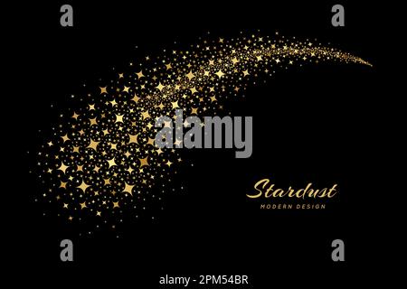 Star gold cluster. Golden shooting. Sparkling stardust. Pattern glitter dust. Trail fall stars on black background. Sparks meteorite. Lucky bright Stock Vector