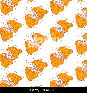 Chicken Fried Crispy Seamless Pattern. Fast food menu design elements. Chicken Fried Fast food background. Stock Vector