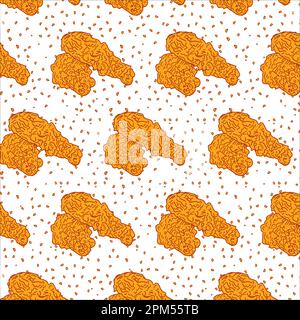 Chicken Fried Crispy Seamless Pattern. Fast food menu design elements. Chicken Fried Fast food background. Stock Vector