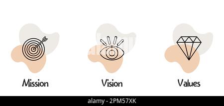 Mission, vision and values icons symbol. Trendy and modern vector illustration in flat style Stock Vector