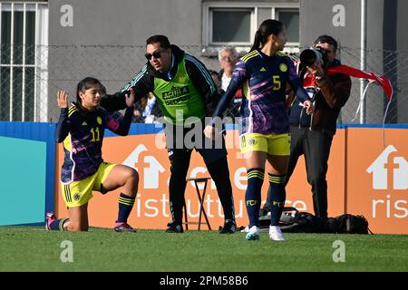 Maria Catalina Usme of Colombia jubilates after scoring the goal 1-1 in the 77th minute during football Match, Stadio Tre Fontane, Italy v Colombia, 11 Apr 2023 (Photo by AllShotLive/Sipa USA) Credit: Sipa USA/Alamy Live News Stock Photo