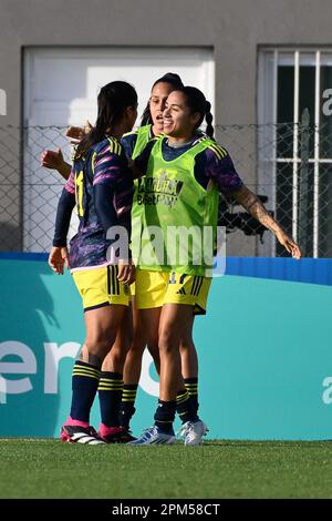 Maria Catalina Usme of Colombia jubilates after scoring the goal 1-1 in the 77th minute during football Match, Stadio Tre Fontane, Italy v Colombia, 11 Apr 2023 (Photo by AllShotLive/Sipa USA) Credit: Sipa USA/Alamy Live News Stock Photo