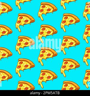 Seamless pizza pattern. Hand drawn pizza illustrations. Vector illustration. Stock Vector