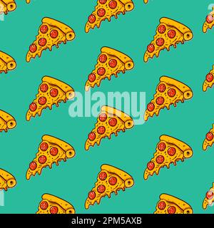 Seamless pizza pattern. Hand drawn pizza illustrations. Vector illustration. Stock Vector