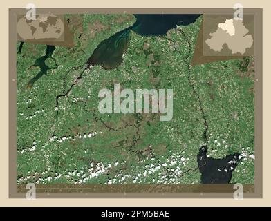Londonderry, region of Northern Ireland. High resolution satellite map. Corner auxiliary location maps Stock Photo
