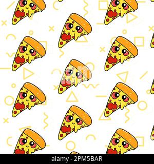 Seamless pizza pattern. Hand drawn pizza illustrations. Vector illustration. Stock Vector