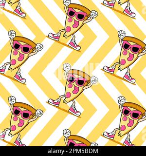 Seamless pizza pattern. Hand drawn pizza illustrations. Vector illustration. Stock Vector