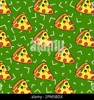 Seamless pizza pattern. Hand drawn pizza illustrations. Vector illustration. Stock Vector