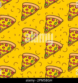 Seamless pizza pattern. Hand drawn pizza illustrations. Vector illustration. Stock Vector