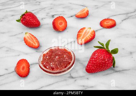 Focus on strawberries and homemade jam Stock Photo