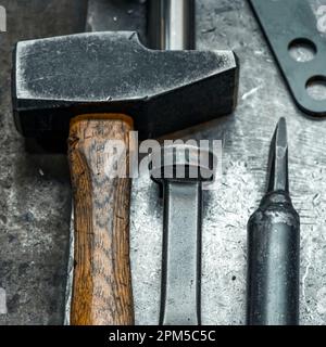 Vertical vie of hammer in an industrial warehouse, France Stock Photo