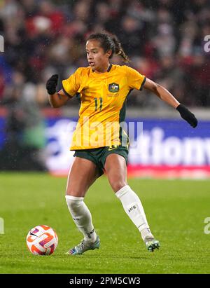 Australia's Mary Fowler in action during the Alzheimer's Society International at the Gtech Community Stadium, Brentford. Picture date: Tuesday April 11, 2023. Stock Photo