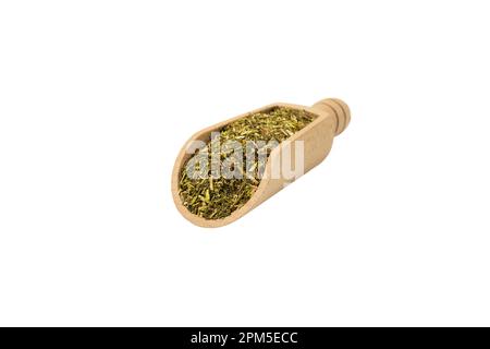 passion flower herb in latin - passiflora incarnata in wooden scoop isolated on white background. Medicinal herb. Passiflora incarnata, commonly known Stock Photo