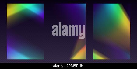Crystal refraction overlay, leak flare, rainbow sunlight effect, holographic reflections for posters or social media. Stock Vector