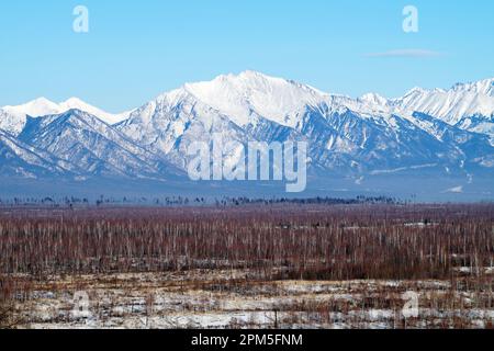 View of the Eastern Sayan Mountains on a clear day Stock Photo