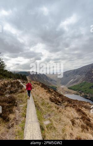 Woman  in the Spink Viewing Spot in Wicklow mountains Stock Photo