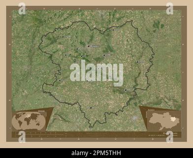 Thh Map Kharkiv, region of Ukraine. Low resolution satellite map. Locations and ...