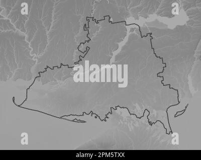 Kherson, region of Ukraine. Grayscale elevation map with lakes and rivers Stock Photo