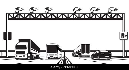 Traffic enforcement cameras over highway Stock Vector