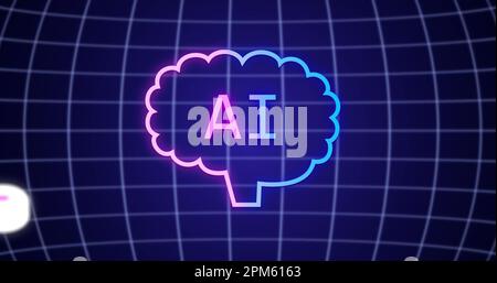 Composition of ai text in speech bubble over grid on blue background Stock Photo