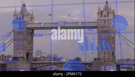 Composition of financial data processing over cityscape Stock Photo