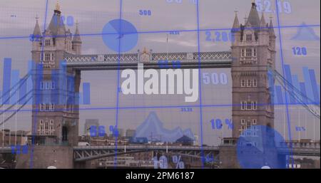 Composition of financial data processing over cityscape Stock Photo