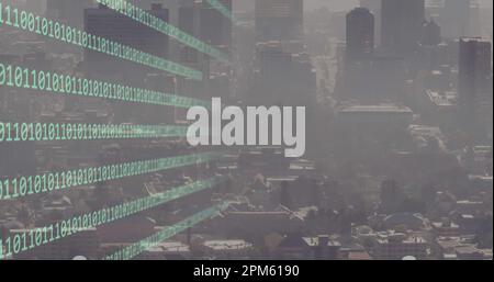 Composition of data processing over cityscape Stock Photo