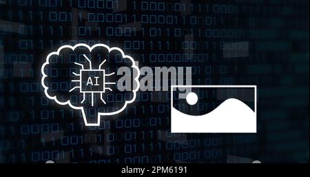 Image of ai text and binary coding data processing over world map Stock ...