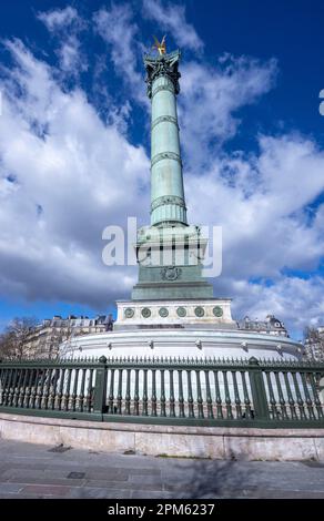 workmen at the July Column , celebrating liberty, Place de la Bastille, Paris, France Stock Photo