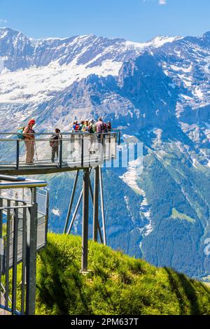 First Cliff Walk walkway, an aerial viewing platform with panoramic views in Grindelwald-First, Jungfrau region, Bernese Oberland, Switzerland Stock Photo