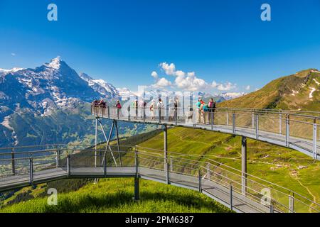 First Cliff Walk walkway, an aerial panoramic viewing platform in Grindelwald-First, Jungfrau region, Bernese Oberland, Switzerland and Eiger views Stock Photo