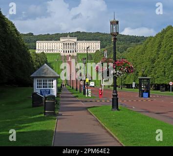 Building & estate of the Northern Ireland Assembly,Stormont Estate, at the end of the tree lined avenue, Belfast,County Down, Northern Ireland,BT4 3LP Stock Photo