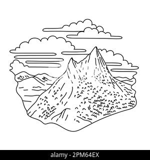 Mono line illustration of Mount Conness in the Sierra Nevada range
