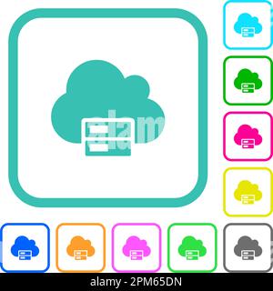 Cloud storage vivid colored flat icons in curved borders on white background Stock Vector