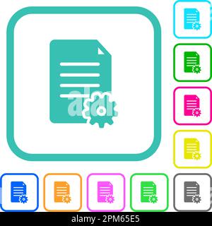 Document setup solid vivid colored flat icons in curved borders on white background Stock Vector