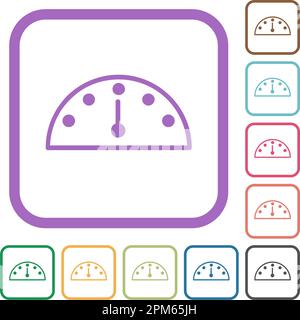 Speedometer outline simple icons in color rounded square frames on white background Stock Vector