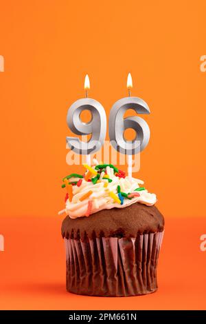 Birthday Cake With Candle Number 96 - On Pink Background Stock Photo 