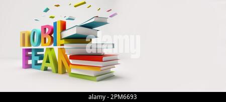 Books in bright covers scatter in different directions, on a light background, template for flyers, advertisements. Learning concept, book day Stock Photo