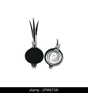 Simple black Onion vector illustration isolated on white background. Elements for company logos, print products, page and web decor Stock Vector