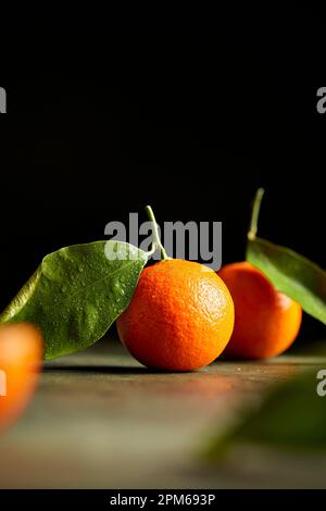 Mandarin Orange on Dark Background Stock Photo