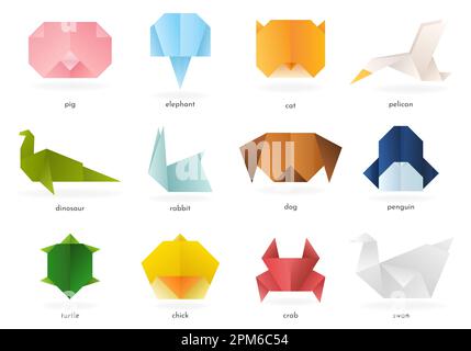 Set of origami animals. Vector gradient origami. Stock Vector