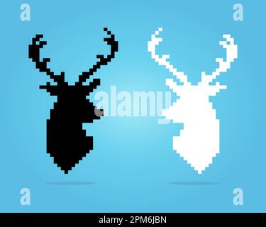 8 bit pixel deer. Animal for asset games and Cross Stitch patterns in vector illustrations. Stock Vector
