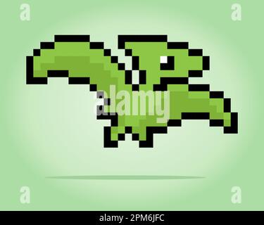 8 bit pixel of flying dinosaur. Animals in vector illustrations for Cross Stitch patterns. Stock Vector