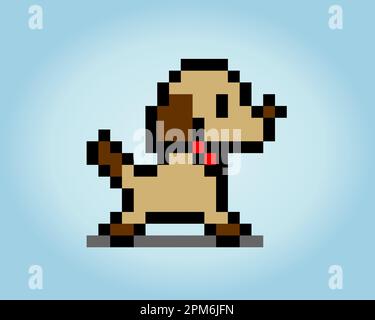 8 bit pixel of puppy. Animal for asset games in vector illustrations. Cross Stitch pattern. Stock Vector