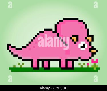 8 bit dinosaur pixels. Animals in vector illustrations for Cross Stitch patterns. Stock Vector