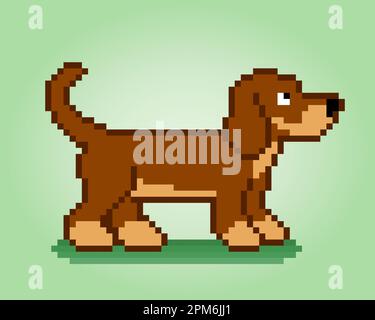 8 bit pixel of beagle dog. Animal for asset games in vector illustrations. Cross Stitch pattern. Stock Vector